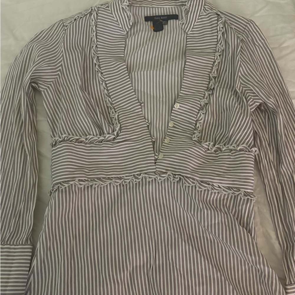 Vintage Zara Black and White Striped Blouse